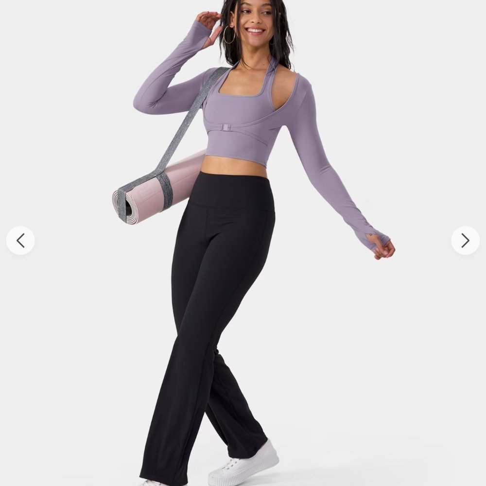 NWT: Cloudful™ Halter Thumb Hole Long Sleeve Cropped 2-in-1 Sports Top (#46) - Picture 6 of 8
